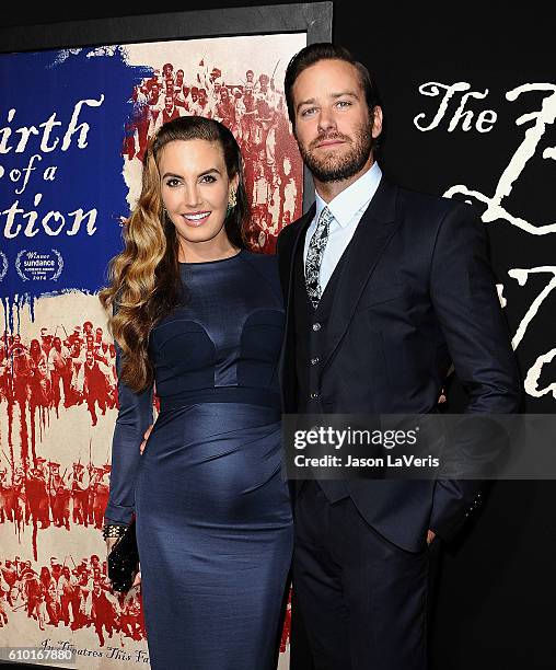 Actor Armie Hammer and wife Elizabeth Chambers attend the premiere of "The Birth of a Nation" at ArcLight Cinemas Cinerama Dome on September 21, 2016...