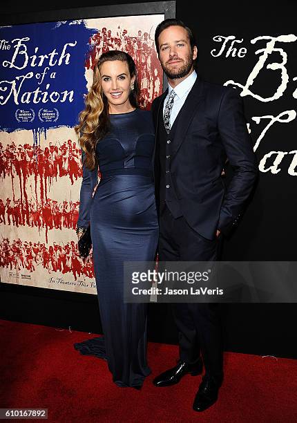 Actor Armie Hammer and wife Elizabeth Chambers attend the premiere of "The Birth of a Nation" at ArcLight Cinemas Cinerama Dome on September 21, 2016...
