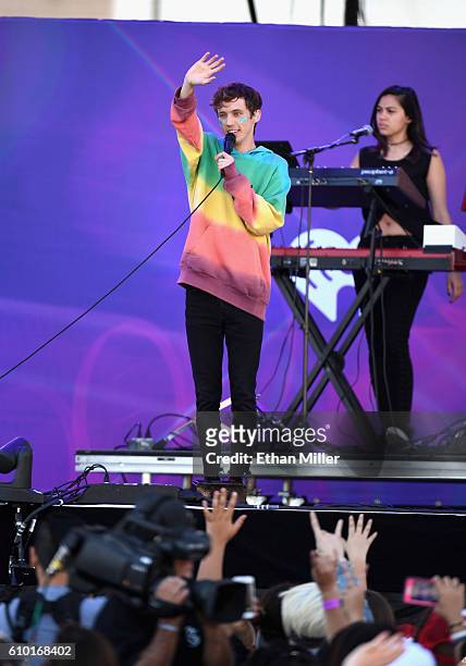 Recording artist/actor Troye Sivan performs onstage during the 2016 Daytime Village at the iHeartRadio Music Festival at the Las Vegas Village on...