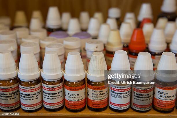 Homeopathy and natural therapies - when all else falls, the alternative practitioner is the last hope for many people. The photo shows bottles with...