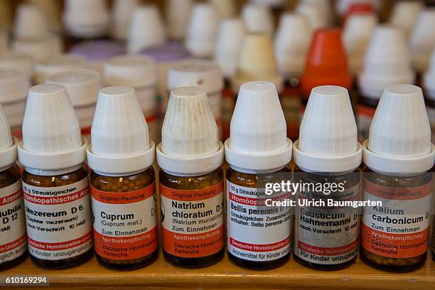 Homeopathy and natural therapies - when all else falls, the alternative practitioner is the last hope for many people. The photo shows bottles with...