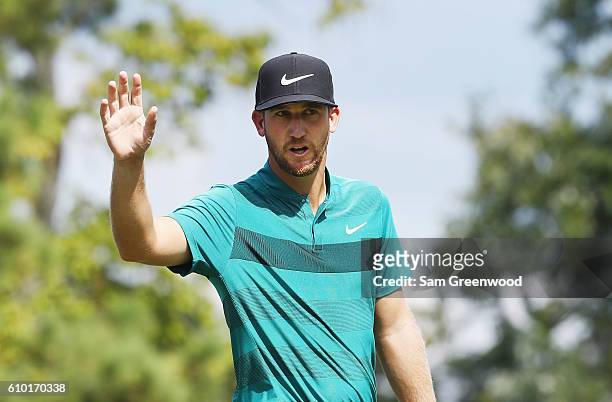 Kevin Chappell makes birdie on the 17th hole during the third round of the TOUR Championship at East Lake Golf Club on September 24, 2016 in Atlanta,...