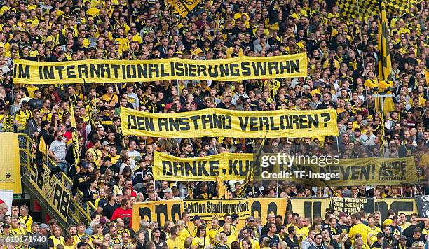 Dortmund, Germany , 1.Bundesliga 3. Spieltag, BV Borussia Dortmund - SV Darmstadt 98, 6:0, BVB Fans mir Banner: Im Internationalisierungswahn den...