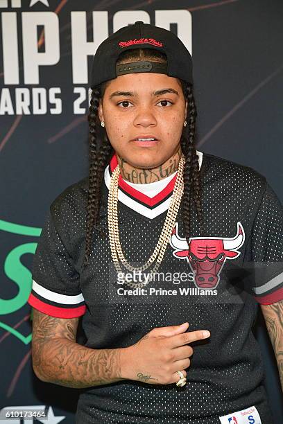 Young M.A attends the BET Hip Hop Awards 2016 Green Carpet at Cobb Energy Performing Arts Center on September 17, 2016 in Atlanta, Georgia