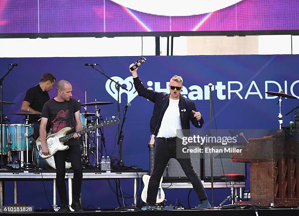 Drummer Joe Plummer, bassist Matt Maust and frontman Nathan Willett of Cold War Kids perform onstage during the 2016 Daytime Village at the...