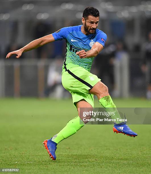 Antonio Candreva of FC Internazionale in action during the UEFA Europa League match between FC Internazionale Milano and Hapoel Beer-Sheva FC at...