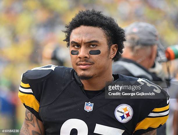Safety Jordan Dangerfield of the Pittsburgh Steelers looks on from the sideline during a game against the Cincinnati Bengals at Heinz Field on...