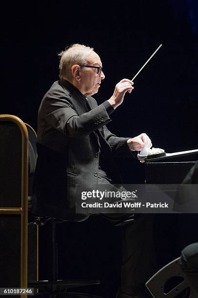 Ennio Morricone performs at Palais des Congres on September 24, 2016 in Paris, France.