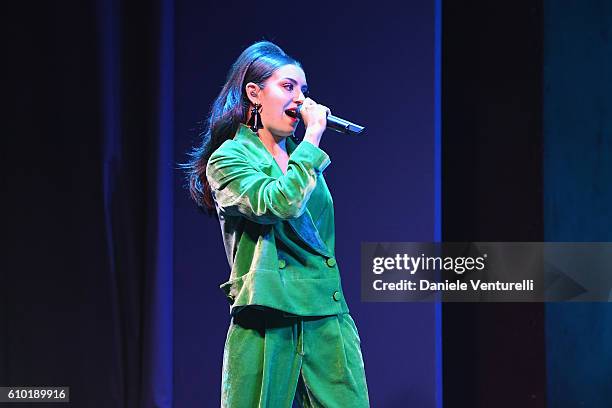 Charli XCX performs on the stage at the dinner of amfAR Milano 2016 at La Permanente on September 24, 2016 in Milan, Italy.