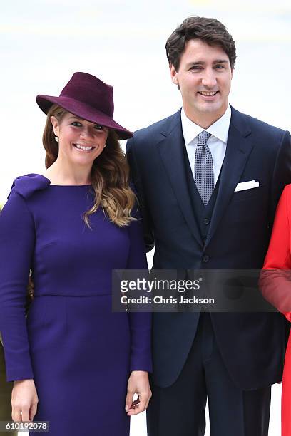 Canadian Prime Minister Justin Trudeau and his wife Sophie Gregoire-Trudeau at the Victoria Airport to greet the British Royal Family on September...