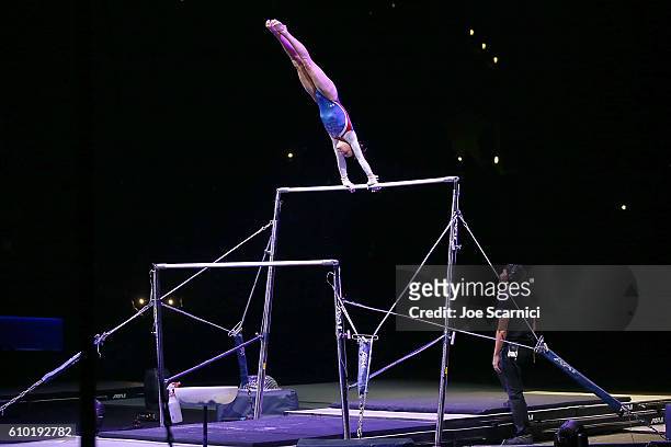 Olympian Madison Kocian performs at the 2016 Kellogg's Tour of Gymnastics Champions at Staples Center on September 24, 2016 in Los Angeles,...