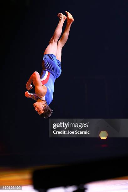 Olympian Alex Naddour performs at the 2016 Kellogg's Tour of Gymnastics Champions at Staples Center on September 24, 2016 in Los Angeles, California.