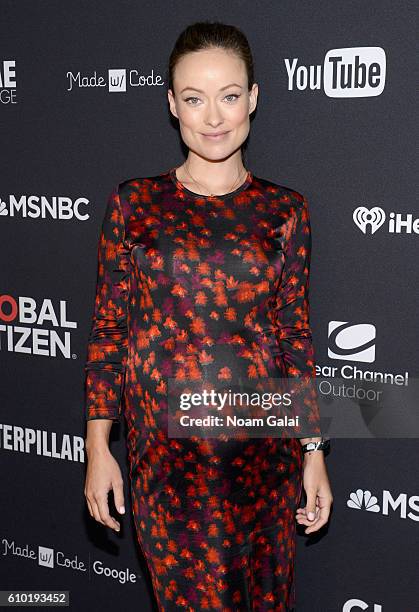 Actress Olivia Wilde attends the 2016 Global Citizen Festival In Central Park To End Extreme Poverty By 2030 at Central Park on September 24, 2016 in...