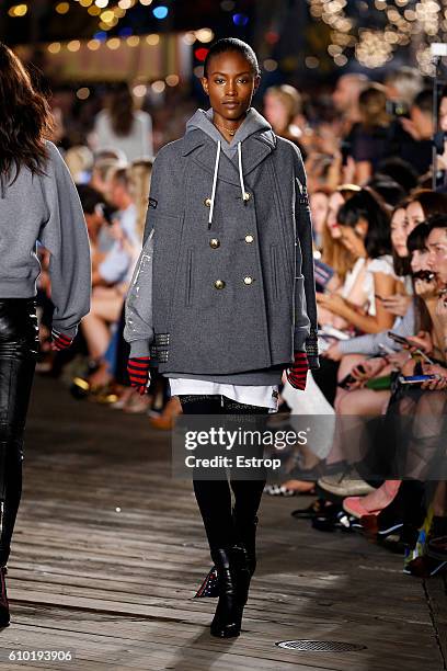 Model walks the runway at the Tommy Hilfiger Women's show at Pier 19 on September 9, 2016 in New York City.