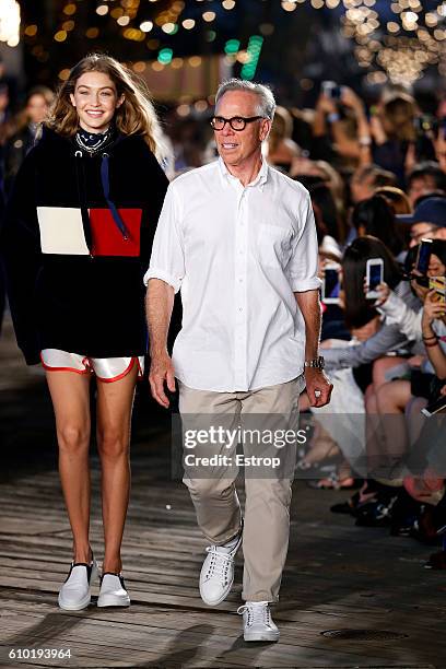 Designer Tommy Hilfiger walks the runway at the Tommy Hilfiger Women's show at Pier 19 on September 9, 2016 in New York City.