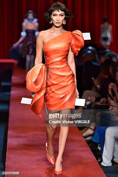 Bella Hadid walks the runway at the Moschino Ready to Wear show during Milan Fashion Week Spring/Summer 2017 on September 22, 2016 in Milan, Italy.