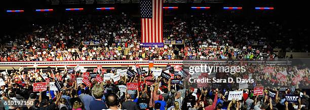 Republican presidential nominee Donald Trump speaks at a campaign event at the Berglund Center on September 24, 2016 in Roanoke, Virginia. Trump...