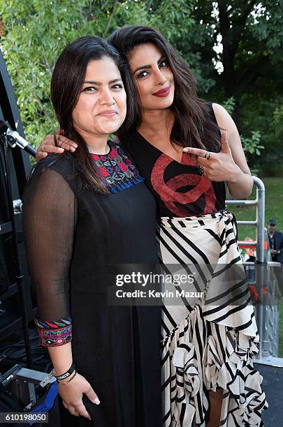 Member of Parliament from Mumbai North Central Poonam Mahajan and actress Priyanka Chopra attend the 2016 Global Citizen Festival In Central Park To...