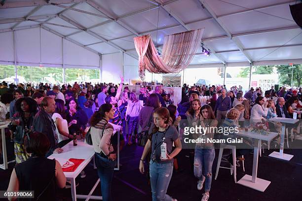 View of the VIP lounge at the 2016 Global Citizen Festival In Central Park To End Extreme Poverty By 2030 at Central Park on September 24, 2016 in...