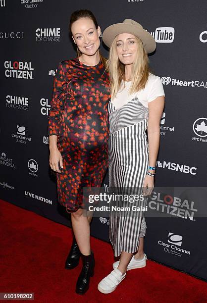 Actress Olivia Wilde and Barbara Burchfield attend the 2016 Global Citizen Festival In Central Park To End Extreme Poverty By 2030 at Central Park on...