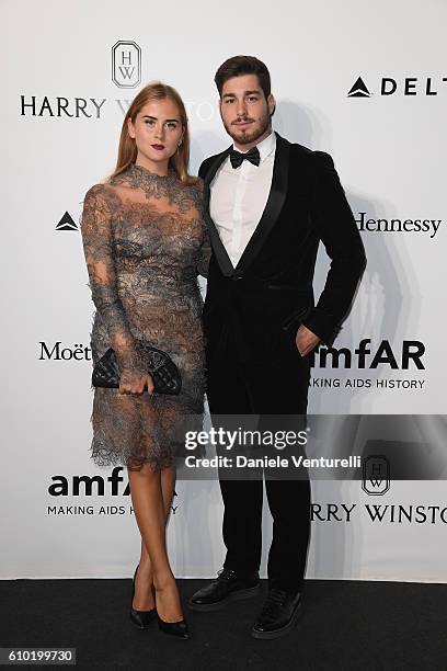 Valentina Ferragni and Luca Vezil walks the red carpet of amfAR Milano 2016 at La Permanente on September 24, 2016 in Milan, Italy.