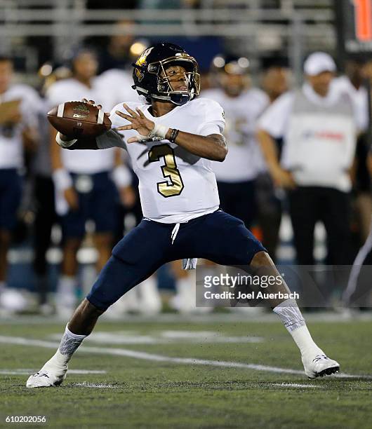 Maurice Alexander of the Florida International Golden Panthers throws the ball against the Central Florida Knights on September 24, 2016 at FIU...