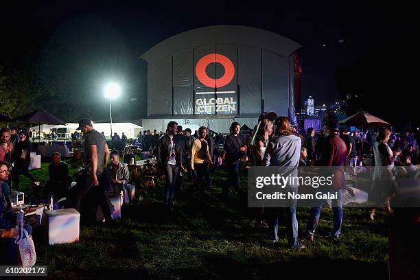 General view of guests enjoying the VIP tent at the 2016 Global Citizen Festival In Central Park To End Extreme Poverty By 2030 at Central Park on...