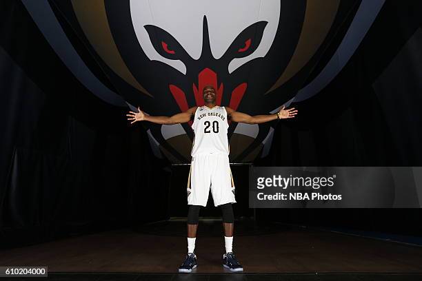 Quincy Pondexter of the New Orleans Pelicans poses for a portrait during the 2016-2017 NBA Media Day on September 23, 2016 at the Smoothie King...