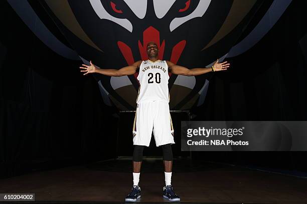 Quincy Pondexter of the New Orleans Pelicans poses for a portrait during the 2016-2017 NBA Media Day on September 23, 2016 at the Smoothie King...