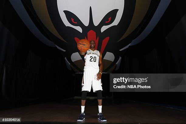 Quincy Pondexter of the New Orleans Pelicans poses for a portrait during the 2016-2017 NBA Media Day on September 23, 2016 at the Smoothie King...