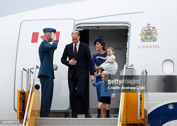 Prince William, Duke of Cambridge, Prince George of Cambridge, Catherine, Duchess of Cambridge and Princess Charlotte of Cambridge arrive at 443...