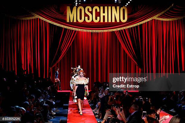 Model walks the runway at the Moschino designed by Jeremy Scott show Milan Fashion Week Spring/Summer 2017 on September 22, 2016 in Milan, Italy.