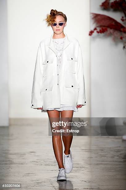 Model walks the runway at the Adam Selman show at Milk Studios on September 8, 2016 in New York City.