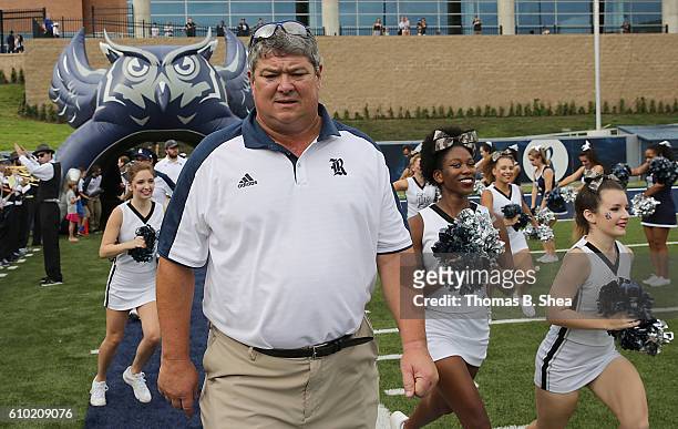 Rice Owls head coach David Bailiff enters the field before playing against the North Texas Mean Green at Rice Stadium on September 24, 2016 in...