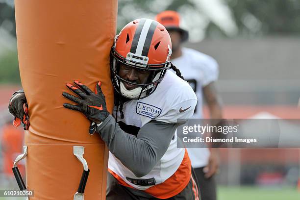 Cornerback Tramon Williams of the Cleveland Browns takes part in drills during training camp on August 9, 2016 at the Cleveland Browns training...