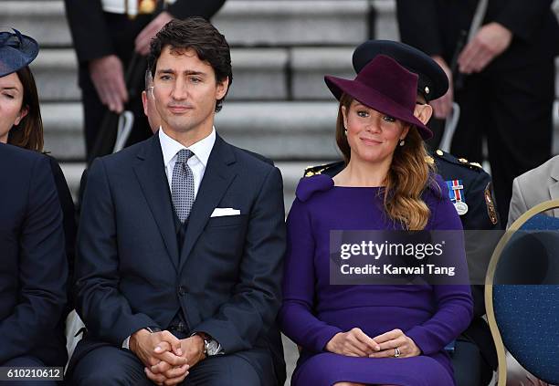 Canadian Prime Minister Justin Trudeau and his wife Sophie Gregorire attend the Official Welcome Ceremony for the Royal Tour at the British Columbia...