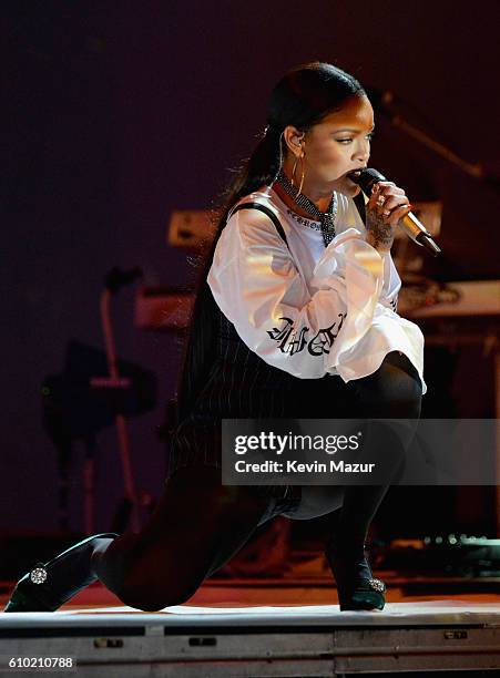 Singer Rihanna performs onstage at the 2016 Global Citizen Festival In Central Park To End Extreme Poverty By 2030 at Central Park on September 24,...