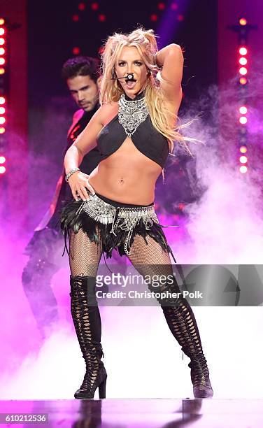 Singer Britney Spears performs onstage at the 2016 iHeartRadio Music Festival at T-Mobile Arena on September 24, 2016 in Las Vegas, Nevada.