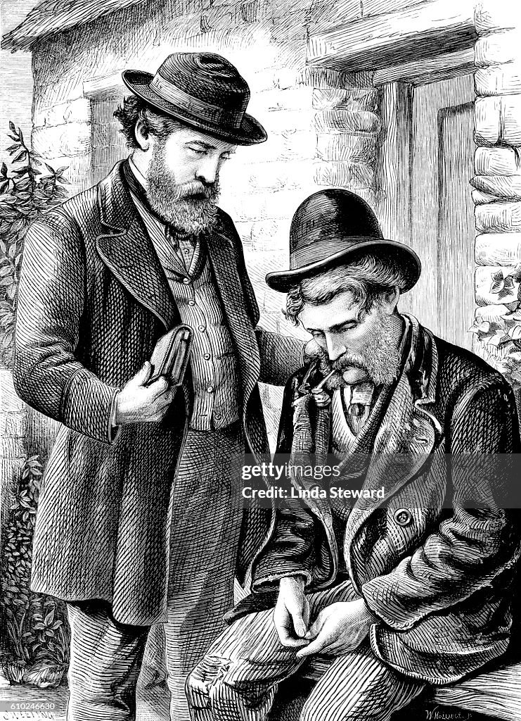 Victorian comforting a miserable man