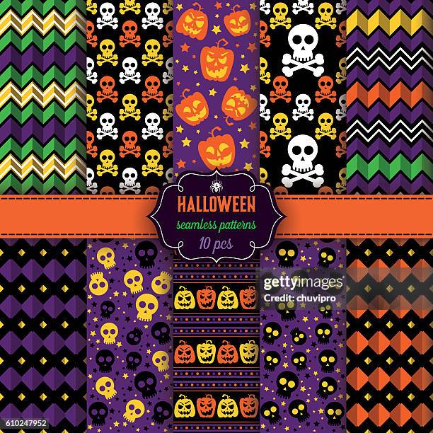 ilustraciones, imágenes clip art, dibujos animados e iconos de stock de conjunto de diez patrones sin fisuras de halloween - ugly spiders