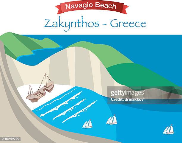 stockillustraties, clipart, cartoons en iconen met navagio beach - greek islands