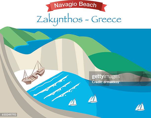 navagio beach - shipwreck stock illustrations