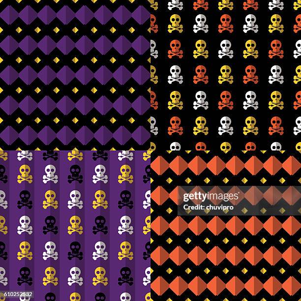 set of four halloween seamless patterns - sugar skull background stock illustrations
