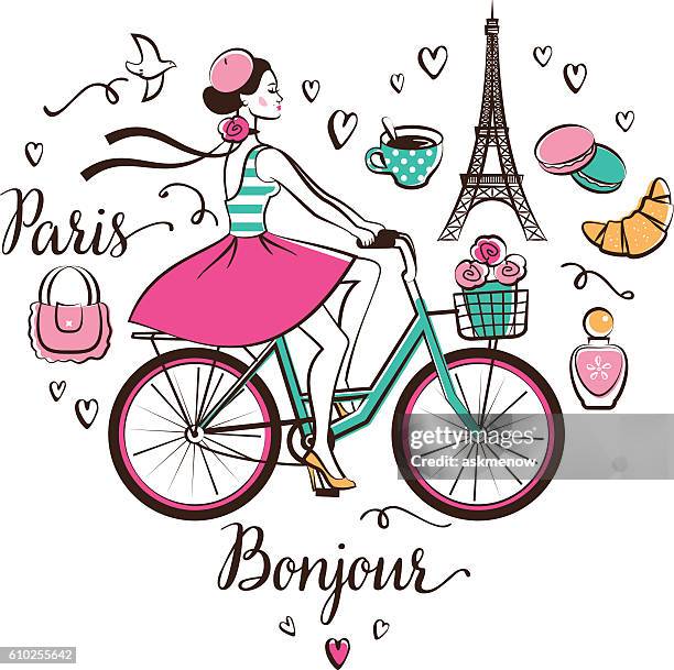 stockillustraties, clipart, cartoons en iconen met paris - fiets hoed