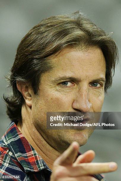Bulldogs head coach Luke Beveridge arrives to watch his son Kye Beveridge of the Dragons play during the TAC Cup Grand Final match between the Murray...