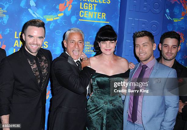 Singer Brian Justin Crum, actress Pauley Perrette, Olympic Diver Greg Louganis, singer Lance Bass and Michael Turchin attend Los Angeles LGBT...