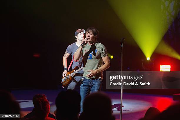 Justin Biltonen and Brad Arnold of 3 Doors Down perform at Birmingham-Jefferson Civic Center on September 24, 2016 in Birmingham, Alabama.