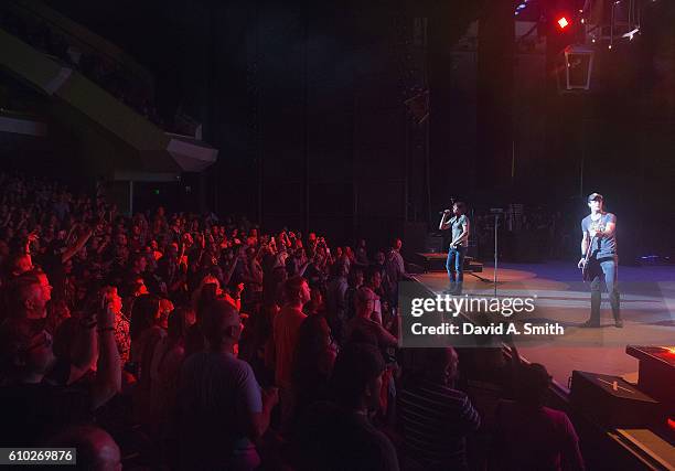 Brad Arnold and Justin Biltonen of 3 Doors Down perform at Birmingham-Jefferson Civic Center on September 24, 2016 in Birmingham, Alabama.