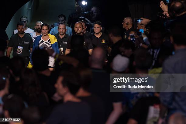 Lina Lansberg of Sweden enters the arena prior to her catchweight bout against Cris Cyborg of Brazil during the UFC Fight Night event at Nilson...