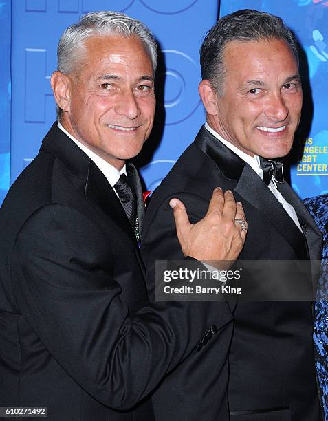 Olympic Diver Greg Louganis and Johnny Chaillot attend the Los Angeles LGBT 47th Anniversary Gala at Pacific Design Center on September 24, 2016 in...